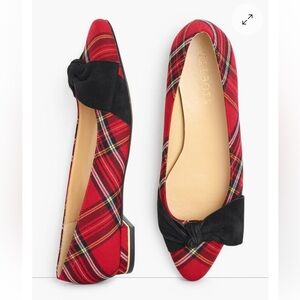 Talbots Red Plaid Edison Flats with Black Bow